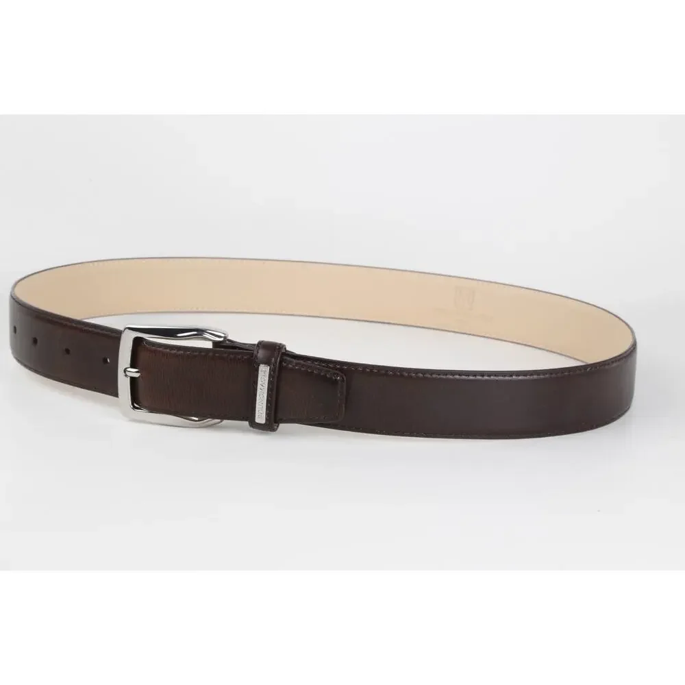 Bruno Magli Dark Brown Genuine Leather Belt Silver Single Prong Buckle 80 / 32